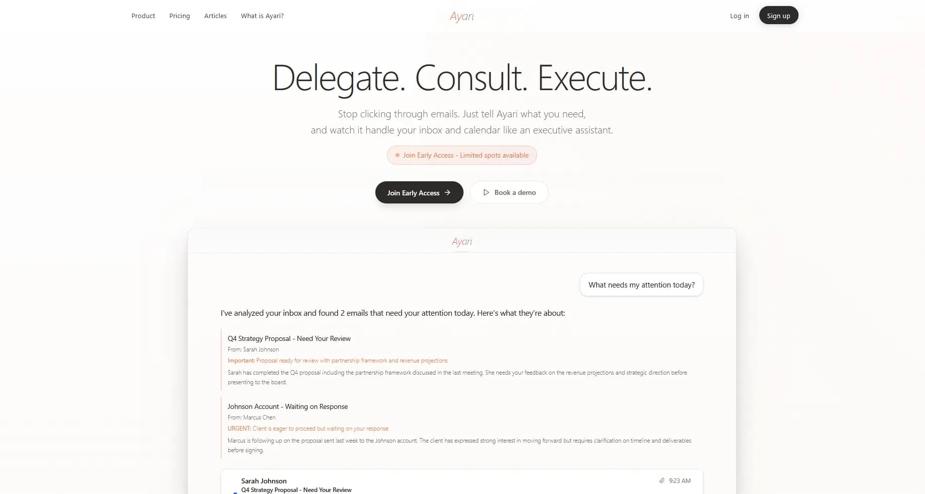 Ayari conversational email interface for Outlook