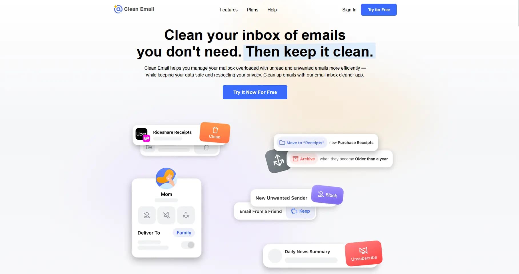 Clean Email interface